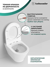 Ambassador Унитаз Elysium подвесной безободковый белый с сиденьем микролифт – фотография-7